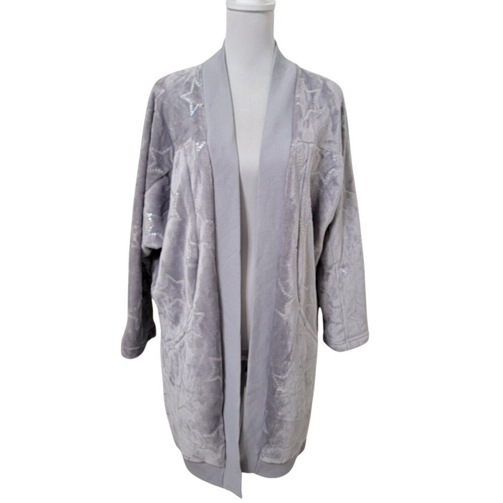 BumbleBella Jill Martin Size XS/S Light Gray Velvet Soft Cardigan w/Foil Print
